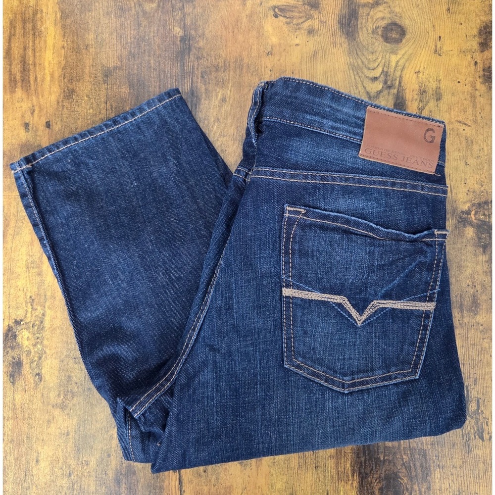 Guess Jeans Mens 32x32 Brit Rocker Slim Straight Dark Wash Denim Blue Y2K‎